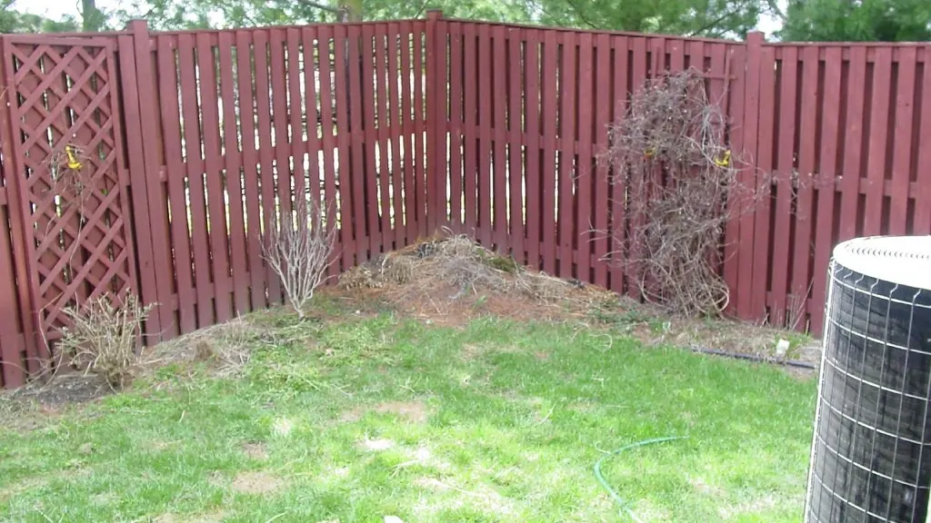Before: a plain lawn corner against a bare wooden fence